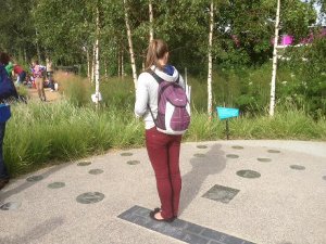 A visitor casts a shadow to tell the time